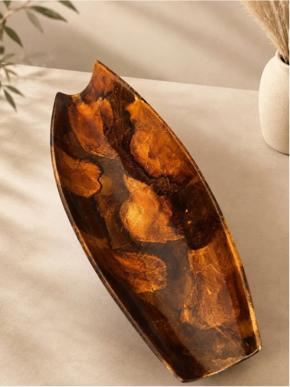 Decorative Canoe-Style Tray / Centerpiece – 21” Long x 7” Wide
